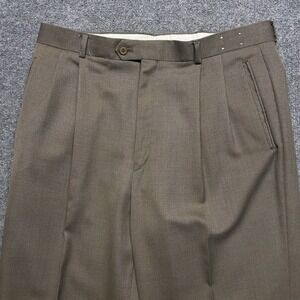 Louis Raphael Men 36x30 Brown Wool Blend Dress Slacks Hounds Pleated Cuff Check